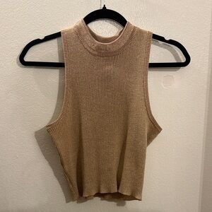 TOPSHOP Sleeveless CROPPED Rib Knit Mock Neck Tank Top - GOLD METALLIC